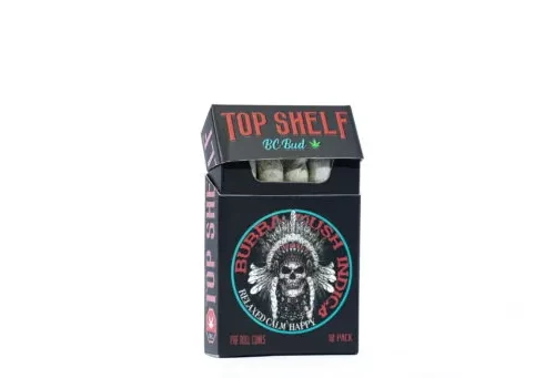 A 10-pack of top shelf pre-rolls, 0.5 grams each, displayed on a white background.