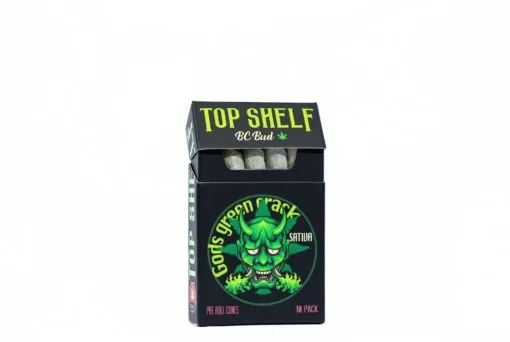 A 10-pack of Top Shelf 0.5 Grams Pre-Rolls on a white background from Nectar Dispensaries.