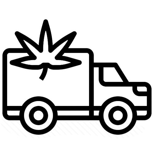 En førsteklasses apotekbil med et marihuanablad på.