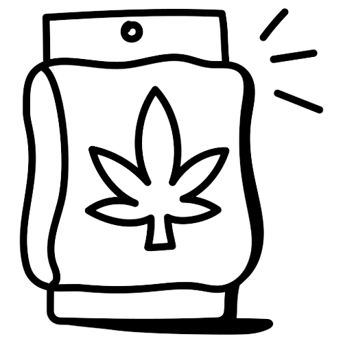 En svartvit teckning av ett marijuanablad från ett toppklassigt apotek.