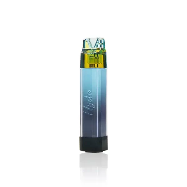 A blue and yellow Hyde EDGE Rave Disposable Vape with a lid, available at a cheap dispensary near me.