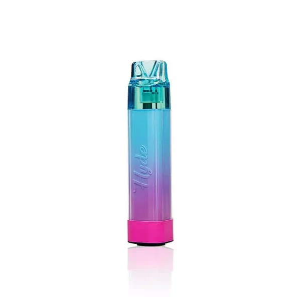A blue and pink Hyde EDGE Rave Disposable Vape with a lid on a white background available at nectar dispensaries.