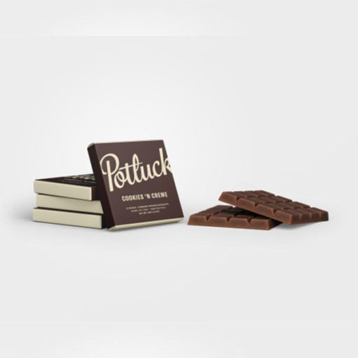 Potluck Chocolates - affordable 300mg THC chocolate bar mockup from a nearby dispensary.