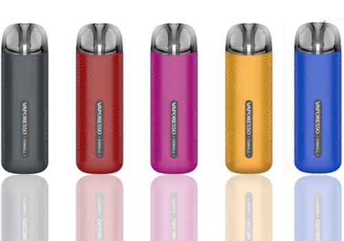 A series of different colored VAPORESSO OSMALL POD KITs available at nectar dispensaries near me.